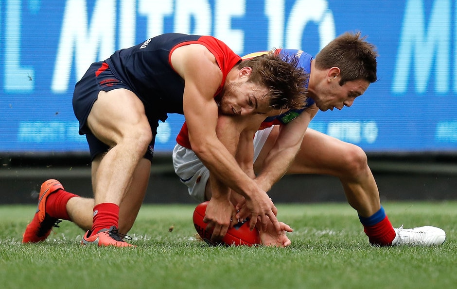 Photographers Choice - AFL 2016 Rd 09 MELBOURNE, AUSTRALIA - MAY 22: Jack Viney of the Demons and Ryan Bastinac of the Lions compete for the ball during the 2016 AFL Round 09 match between the Melbourne Demons and the Brisbane Lions at the Melbourne Cricket Ground on May 22, 2016 in Melbourne, Australia. (Photo by Michael Willson/AFL Media)